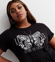 New Look Curves Black Butterfly Peplum T-Shirt
